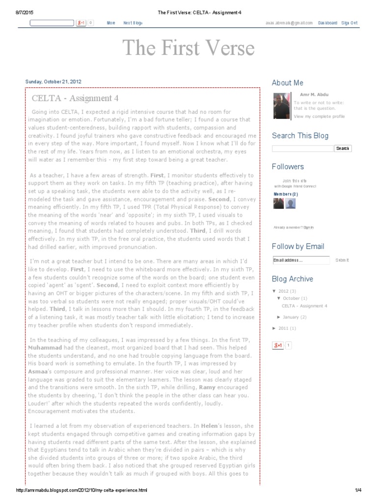 CELTA Assignment 4 Reflection | PDF | Cognition | Communication