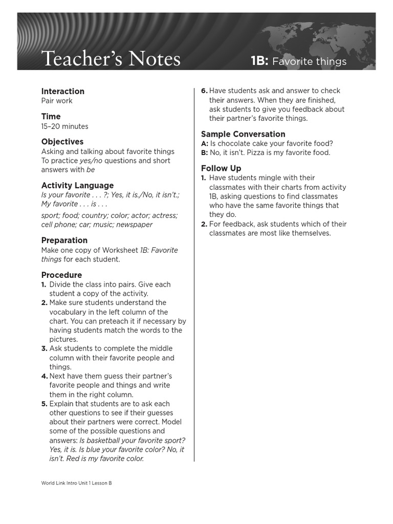 1b Favoritethings | PDF | Social Science | Language Arts & Discipline