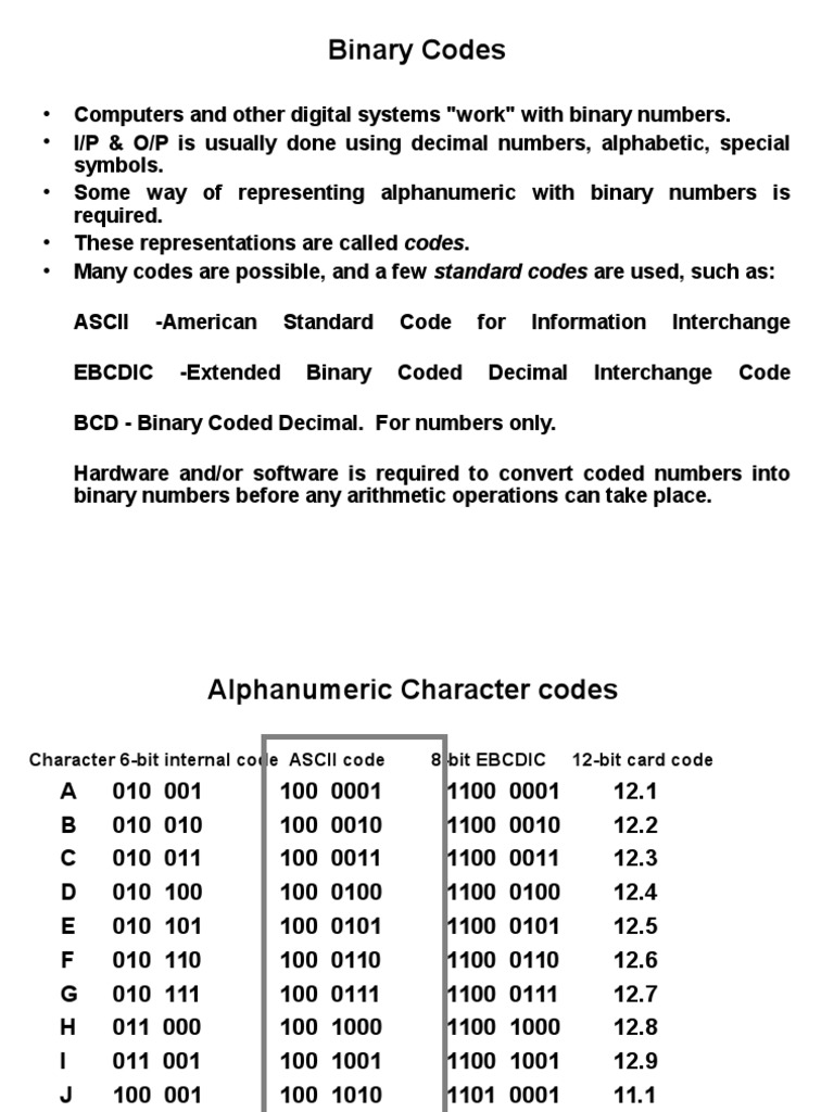 Lec 2 Binary Codes | Download Free PDF | Binary Coded Decimal | Boolean ...