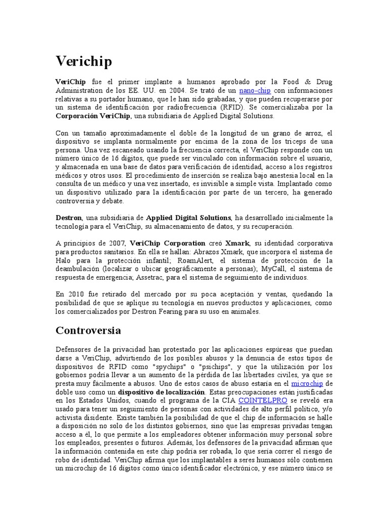 Controversias del VeriChip en humanos | PDF | Informática y tecnología ...