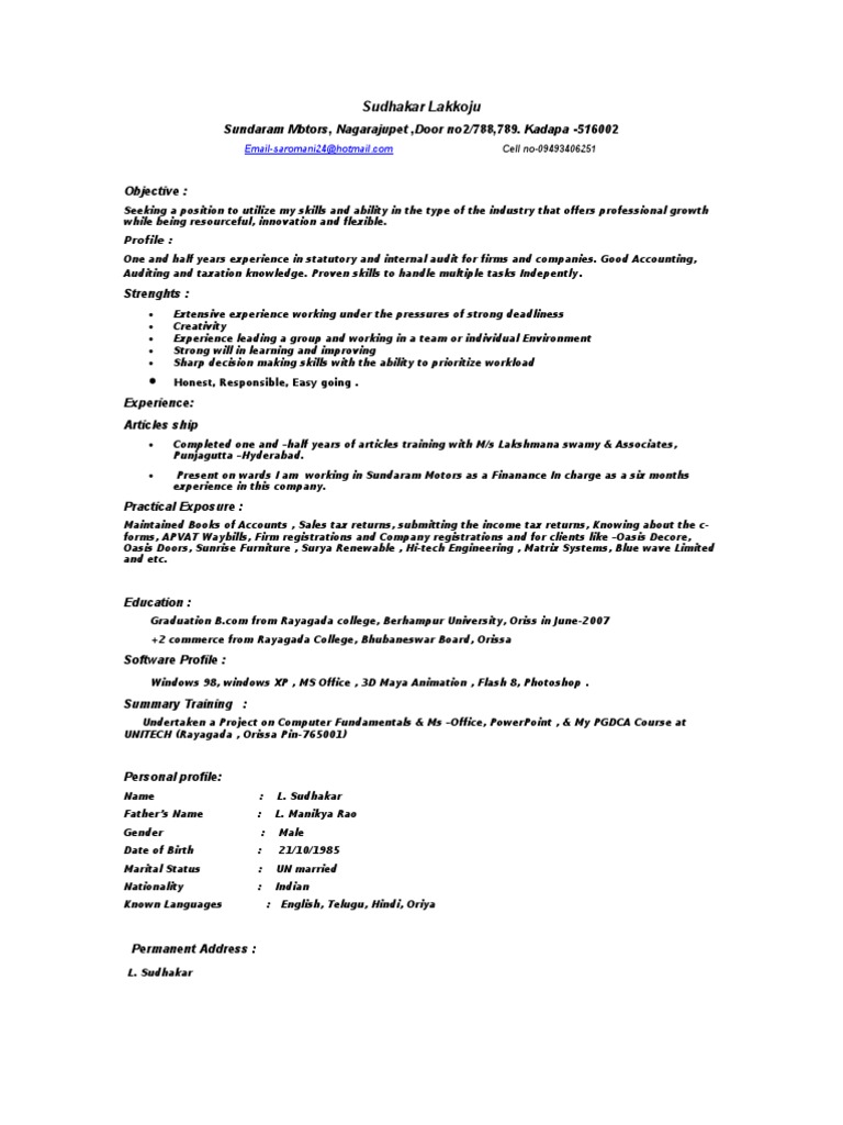 Finance Professional CV - Sudhakar Lakkoju | PDF | Taxes | Business
