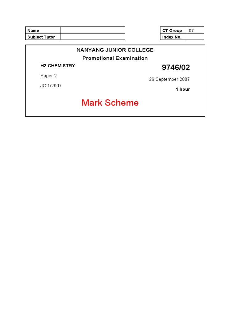 H2 Chemistry Exam Mark Scheme | PDF | Sodium Chloride | Chlorine