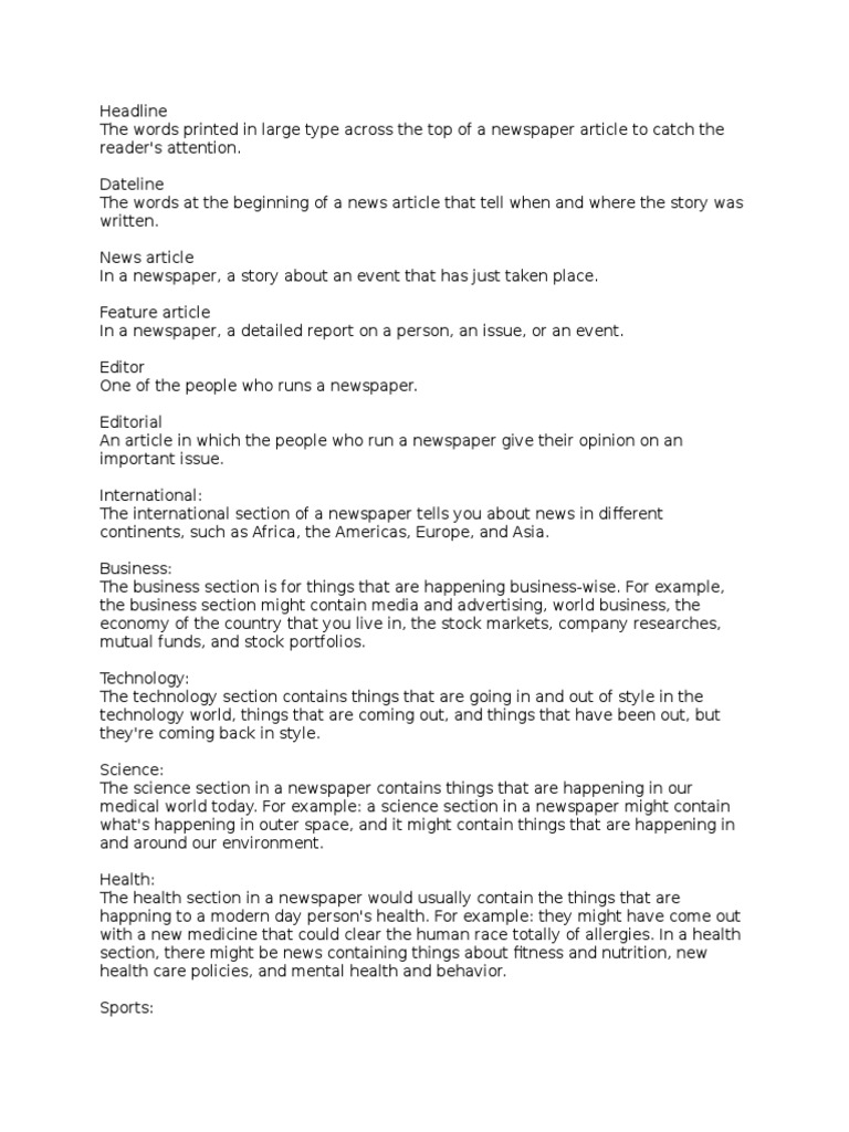 Parts of Newspaper PDF Newspapers News
