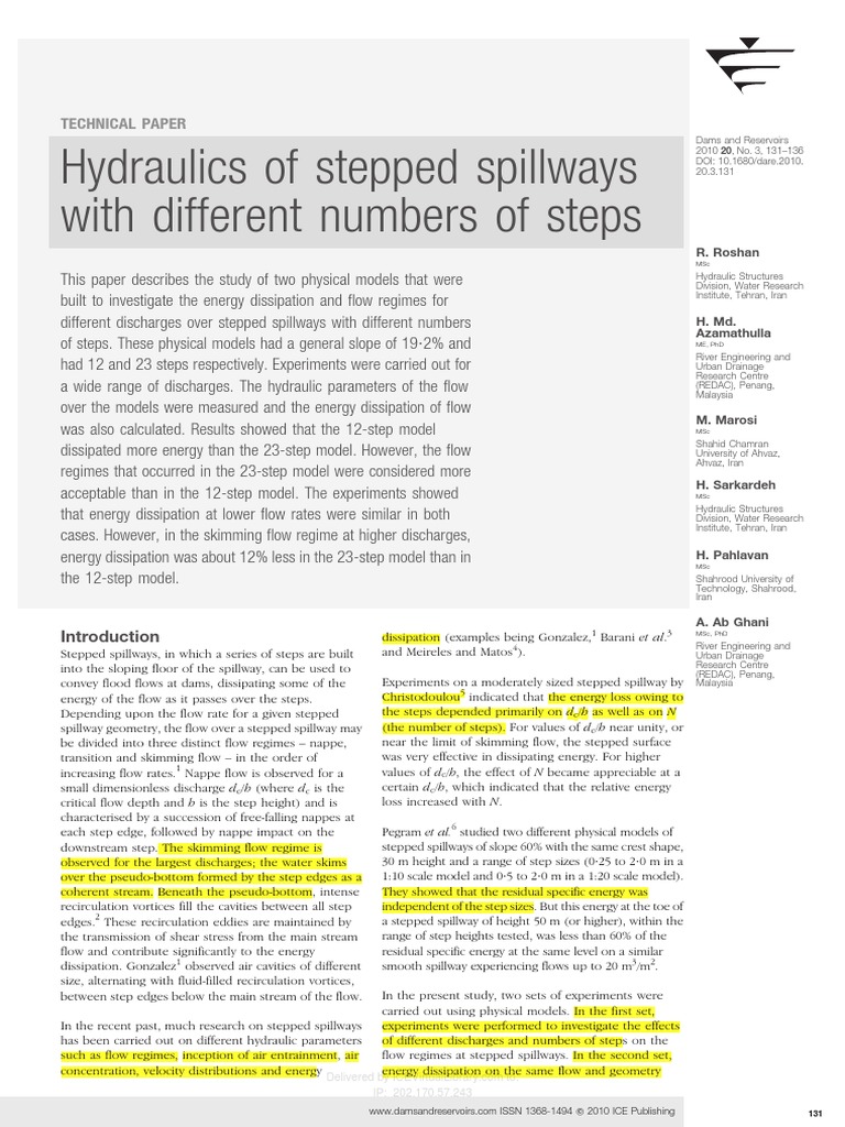 Hydraulics of Stepped Spillways PDF | PDF | Spillway | Chemical Engineering