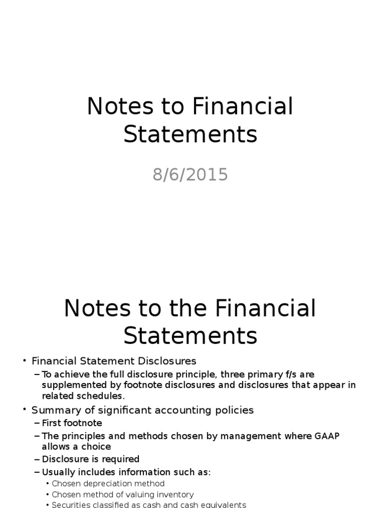 Notes To Financial Statements PDF Inflation Accounting Financial