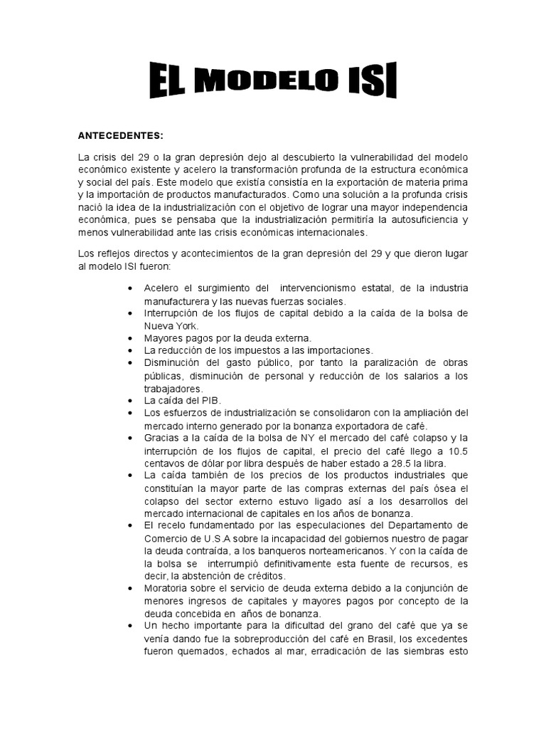 Modelo ISI: Contexto y Desarrollo en Colombia | PDF | Gran depresion ...