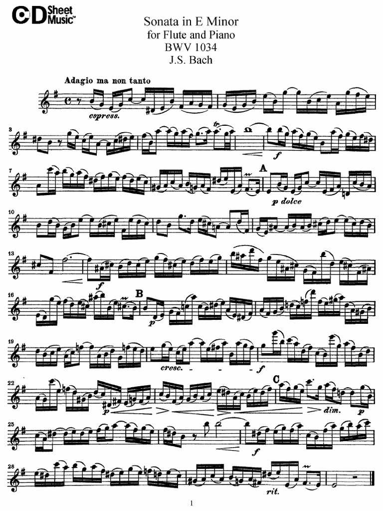 Bach - Sonata in E Minor for Flute and Piano (Flute)