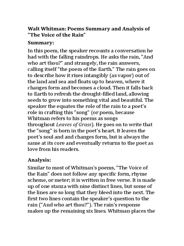 Voice of The Rain Class 11 PDF Poetry