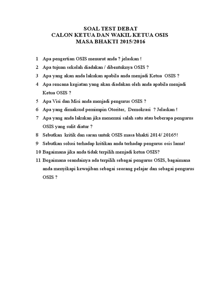 Soal Tes Calon Ketua Osis Guru Paud