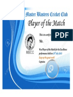 Master Blasters Cricket Club: Player of The Match