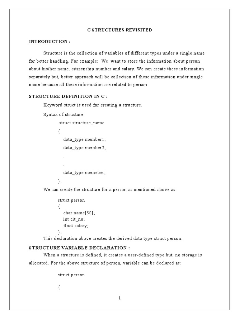 C Structures Revisited | PDF | Pointer (Computer Programming) | C ...