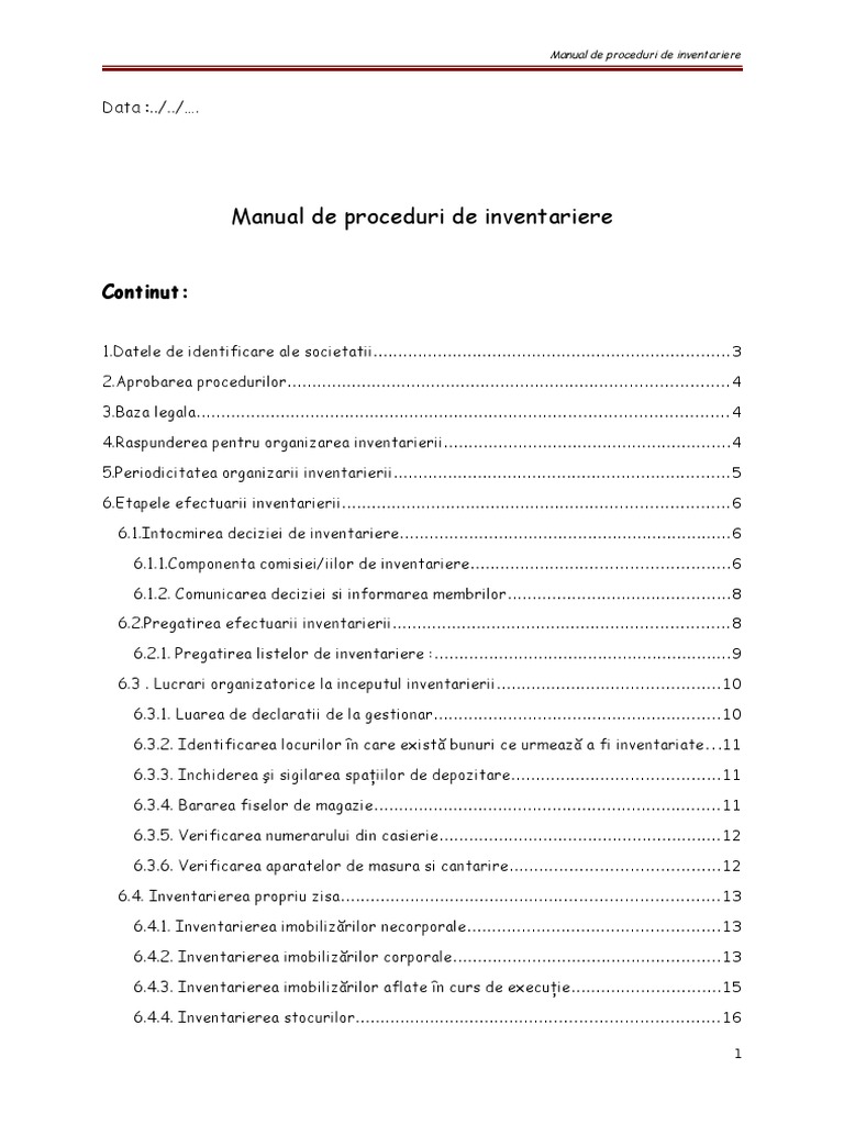 Manual de Proceduri de Inventariere - Doc | PDF
