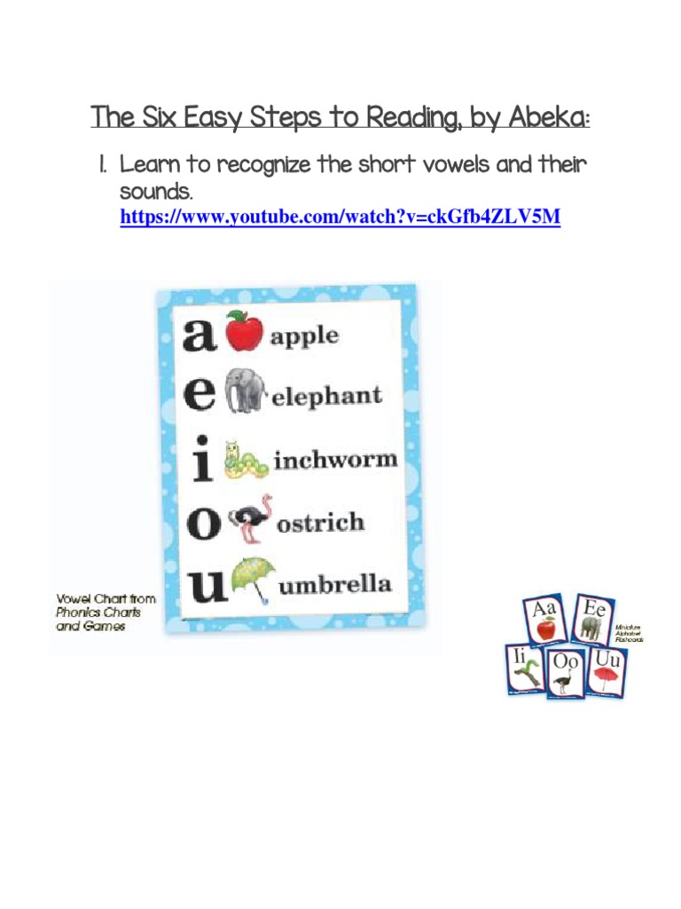The Six Easy Steps To Reading (Abeka) | PDF | Language Arts & Discipline for Free Printable Abeka Phonics Charts