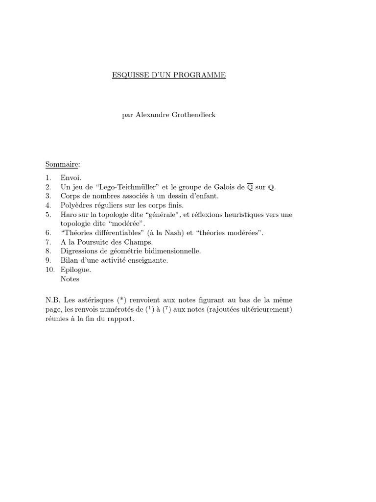 Esquisse d'un Programme Mathématique | PDF | Groupe (Mathématiques ...