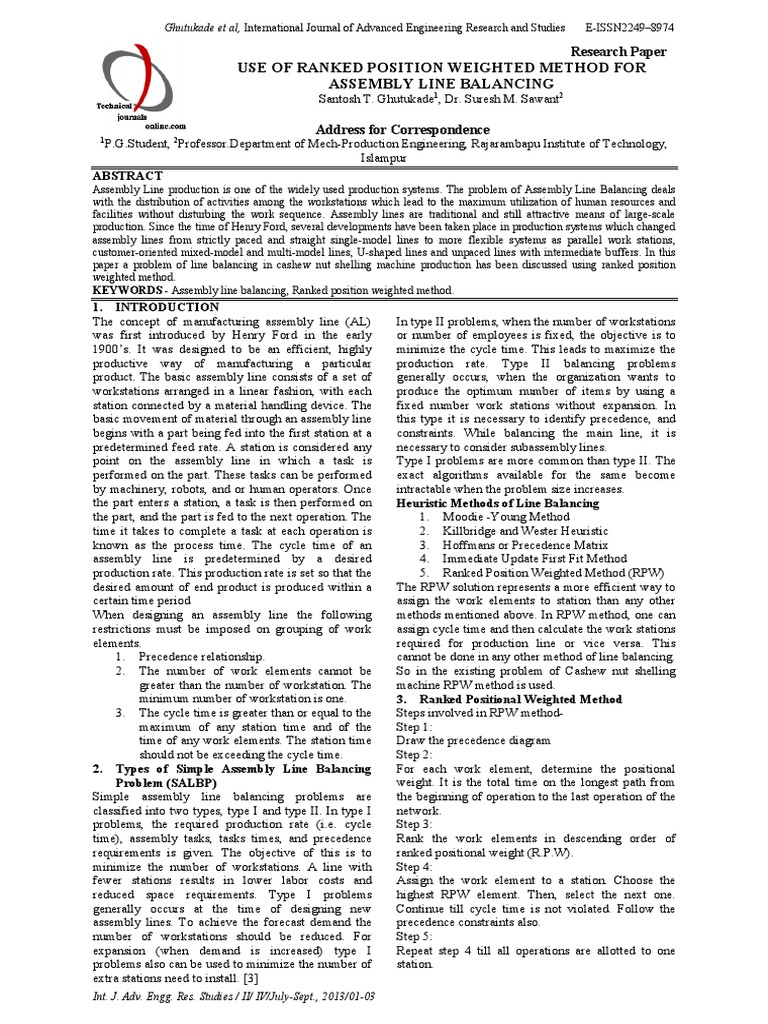 Ranked Position Method for Line Balancing | PDF | Operations Management ...