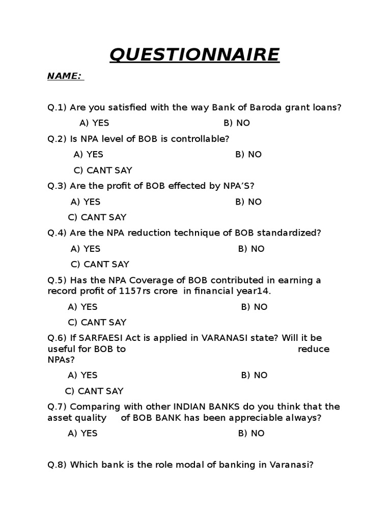 Questionnairebanking | PDF