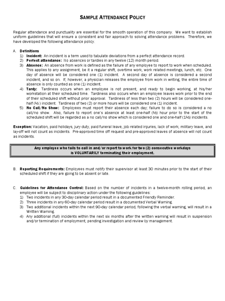 attendance-policy-working-time-employee-relations