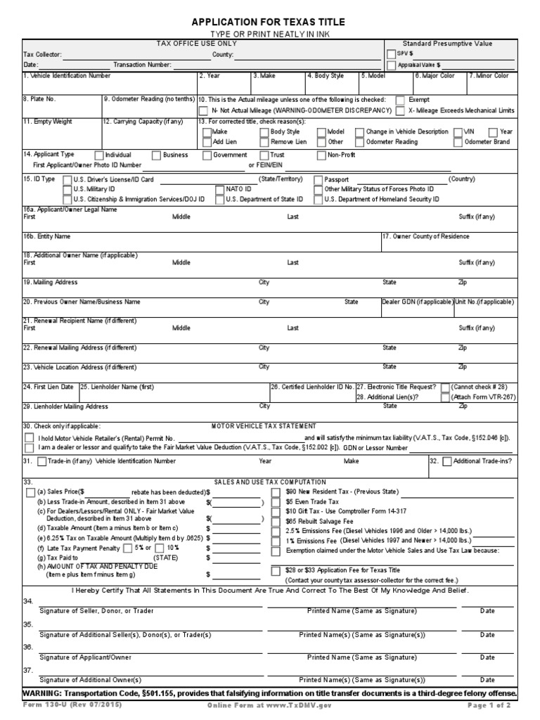 130U Identity Document Use Tax
