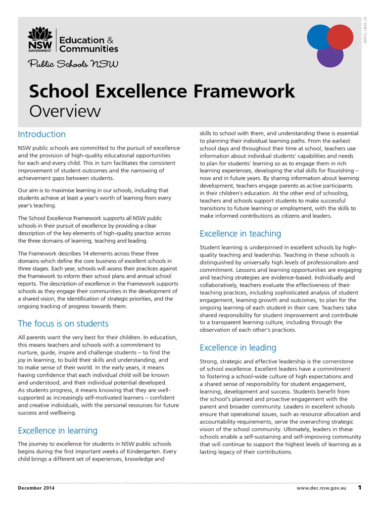 overview of the school excellence framework Educational Assessment