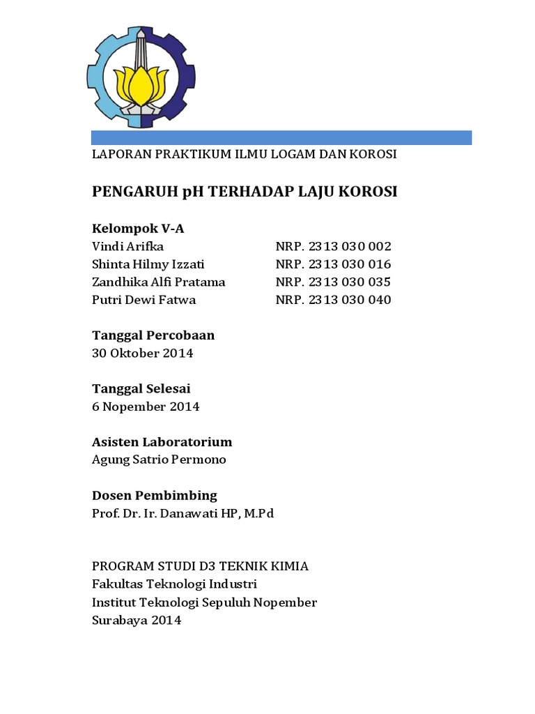 LAPORAN PRAKTIKUM ILMU LOGAM DAN KOROSI PENGARUH pH TERHADAP LAJU KOROSI