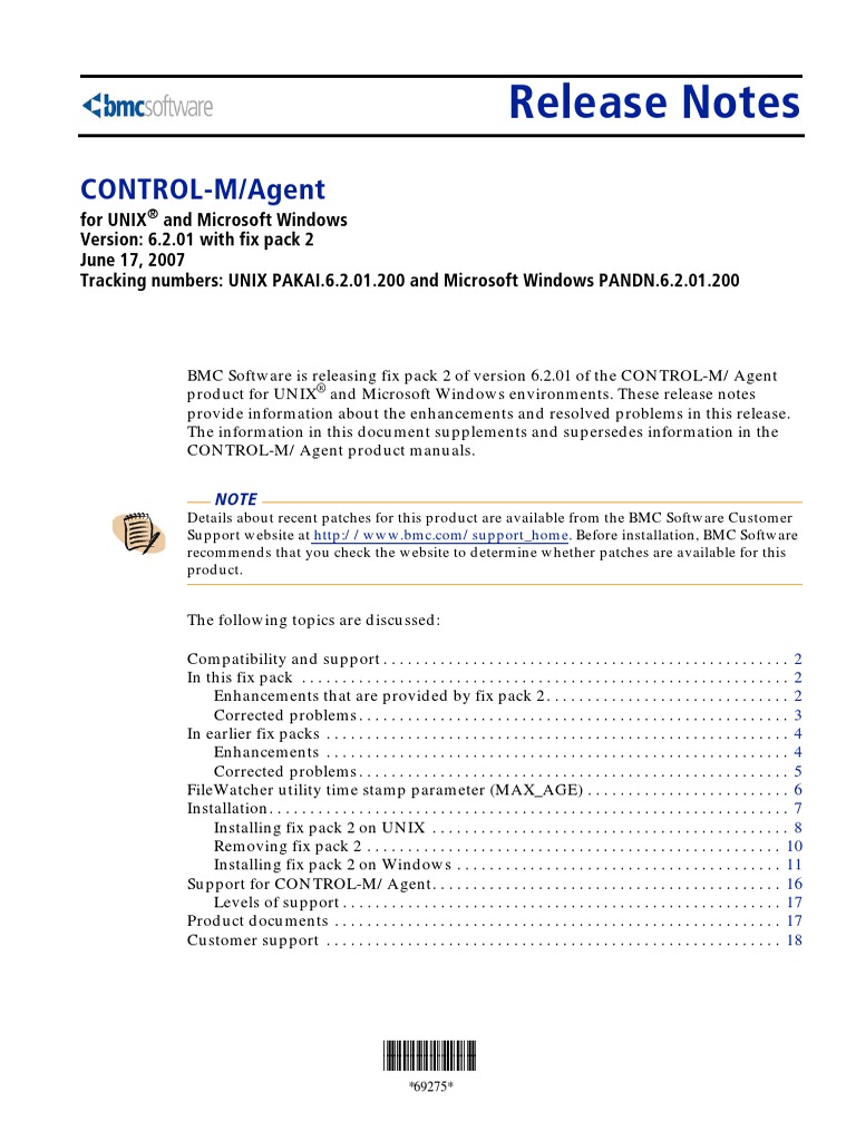 ControlM Agent FixPack 2 PDF Installation Programs