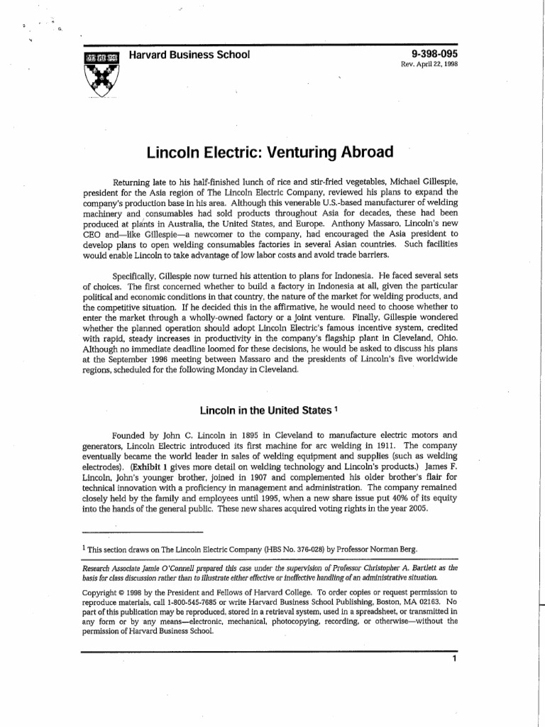 Lincoln electric case study pdf