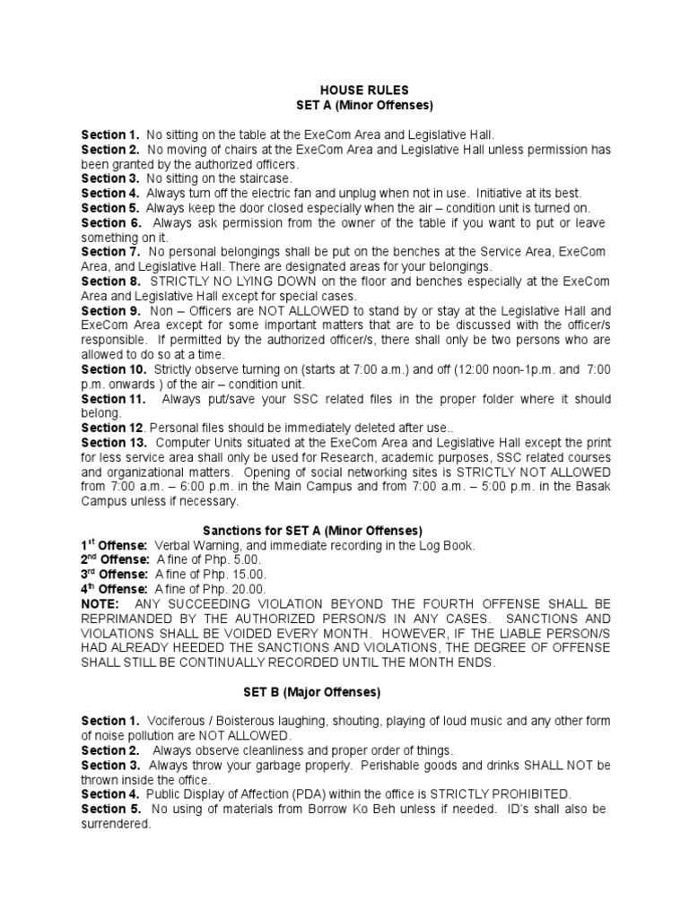 Supreme Student Council House Rules | PDF