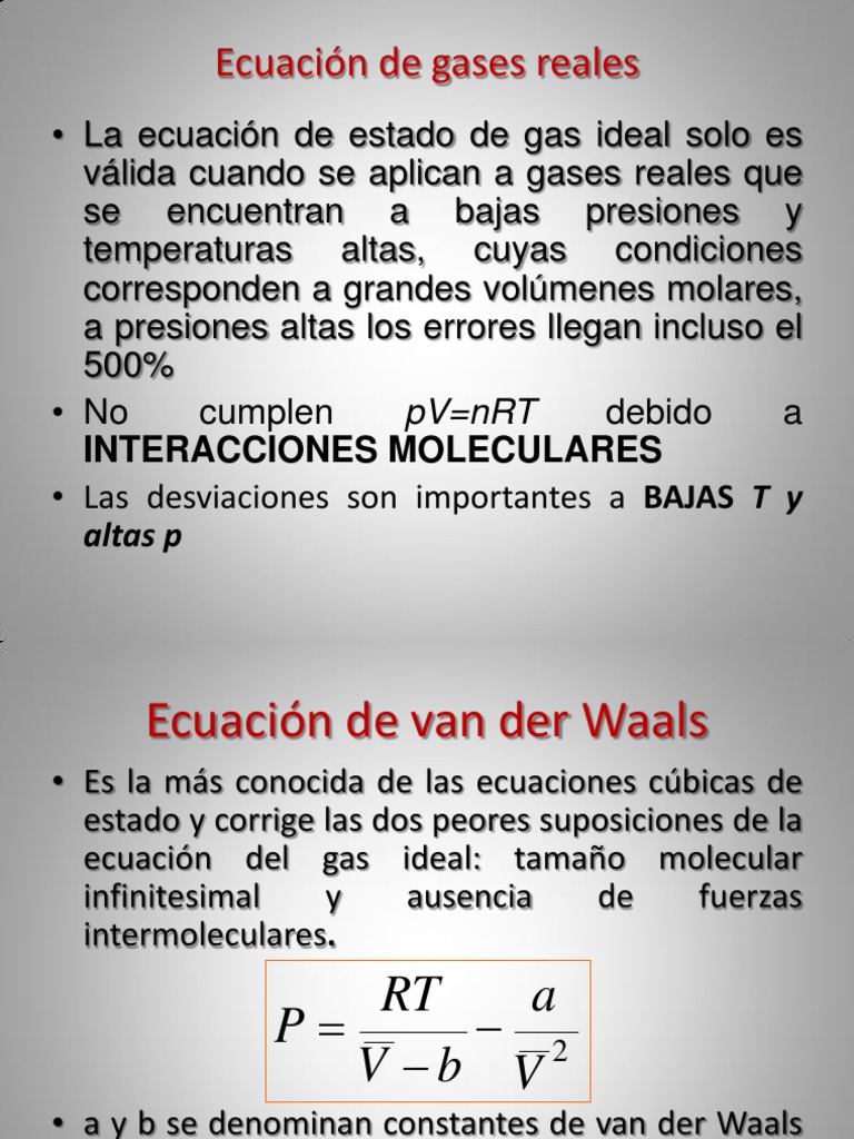 Ecuaciones de Estado de Gases Reales | PDF | Gases | Ingeniería mecánica