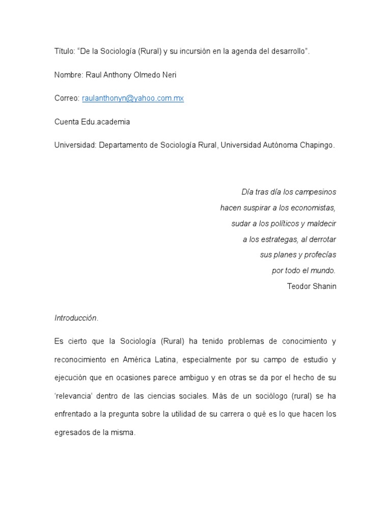 La Sociología (Rural)