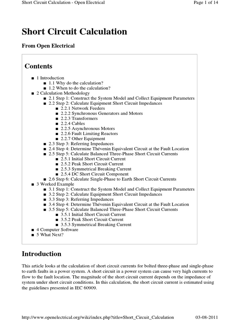 Calculation of Short Circuit Currents in an Electrical Power System: A ...