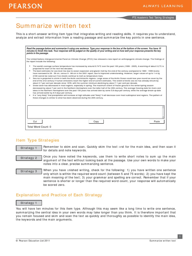 Summarize Written Text PTEA Strategies | PDF | Intergovernmental Panel ...