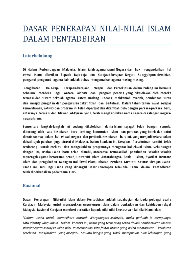 Dasar Penerapan Nilai Nilai Islam Pdf