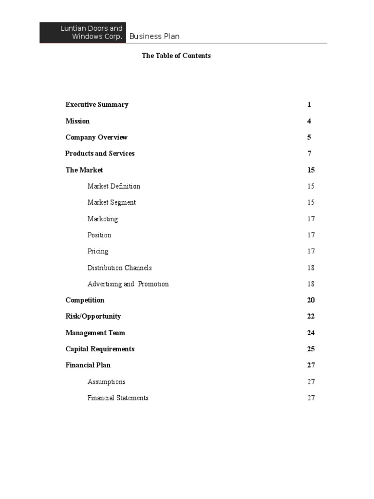 Window company business plan picture