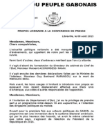 #Gabon: Propos Liminaire A La Conference de Presse Du 9 Août 2015 FJ