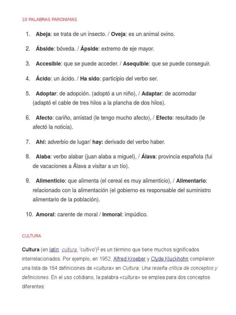 10 Palabras Paronimas PDF Evidencia Conocimiento