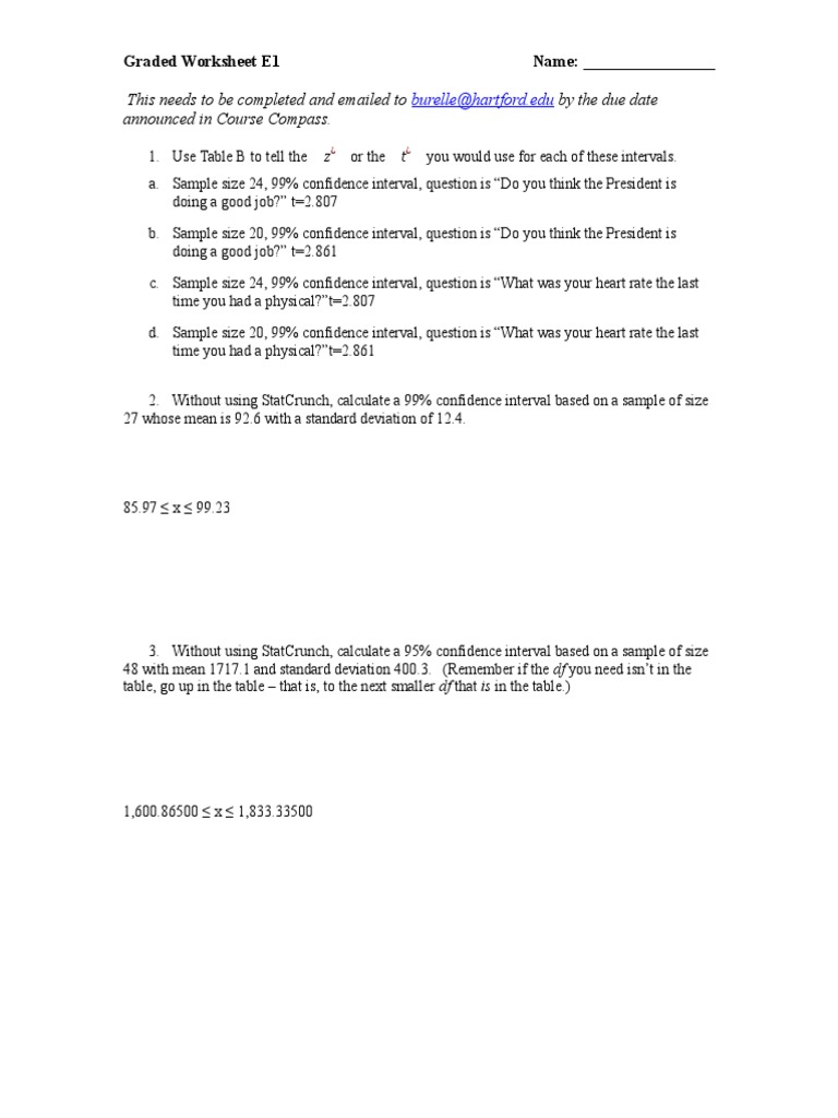 worksheet Confidence Interval Worksheet graded worksheet e1 1