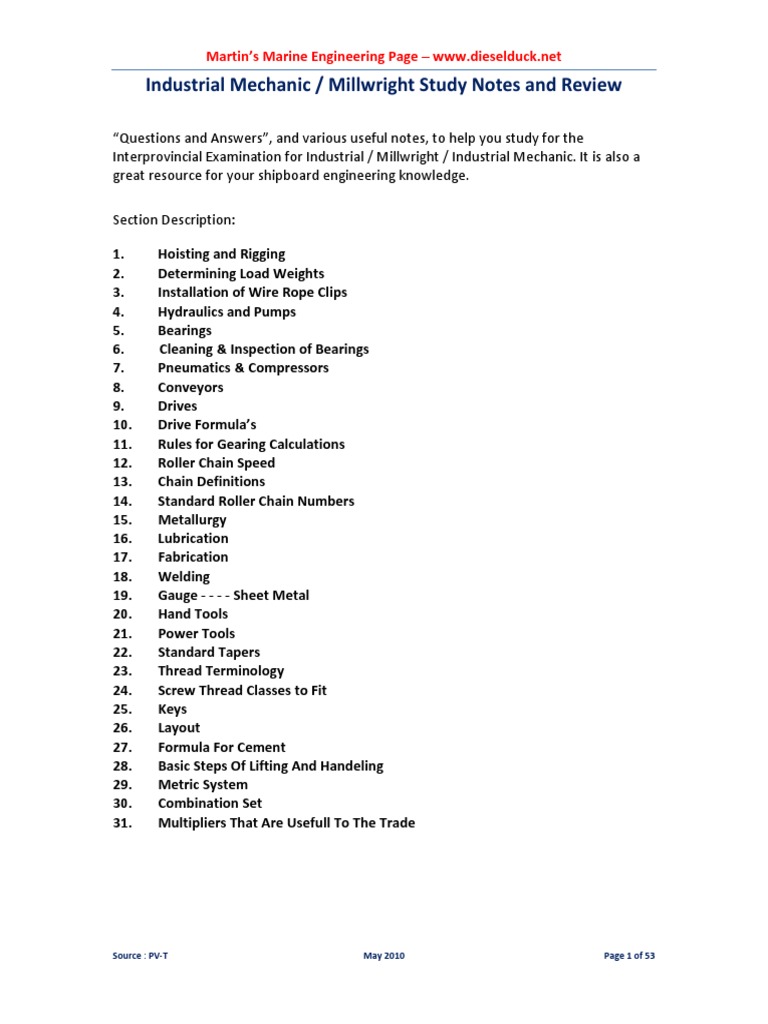 Journeyman Millwright Test Pump Bearing (Mechanical)