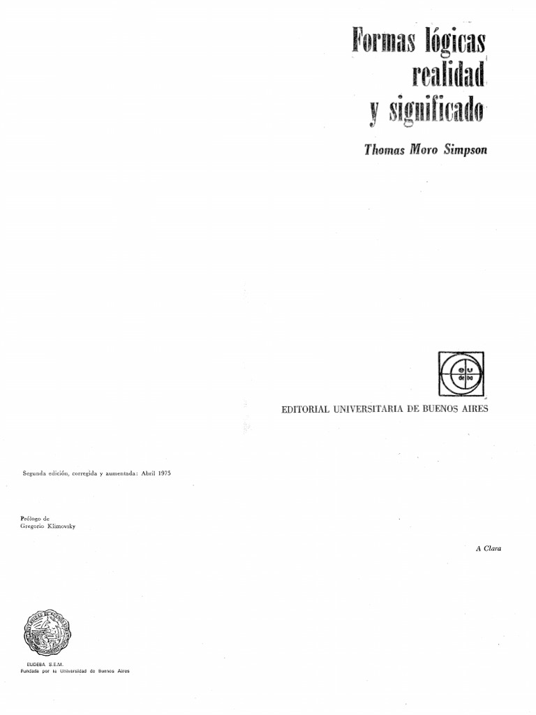 Formas Lógicas, Realidad y Significado (T. M. Simpson) | PDF