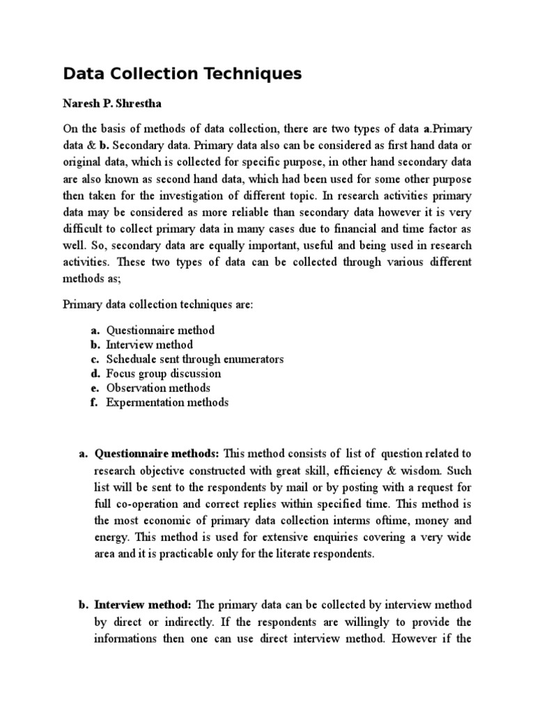 Data Collection Techniques PDF Scientific Method Data