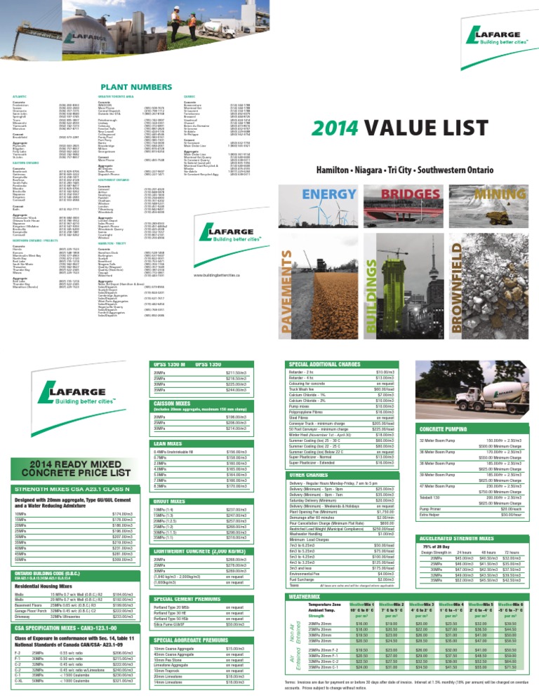 2014 LaFarge Contractor Price List for Ready Mixed Concrete and(02)