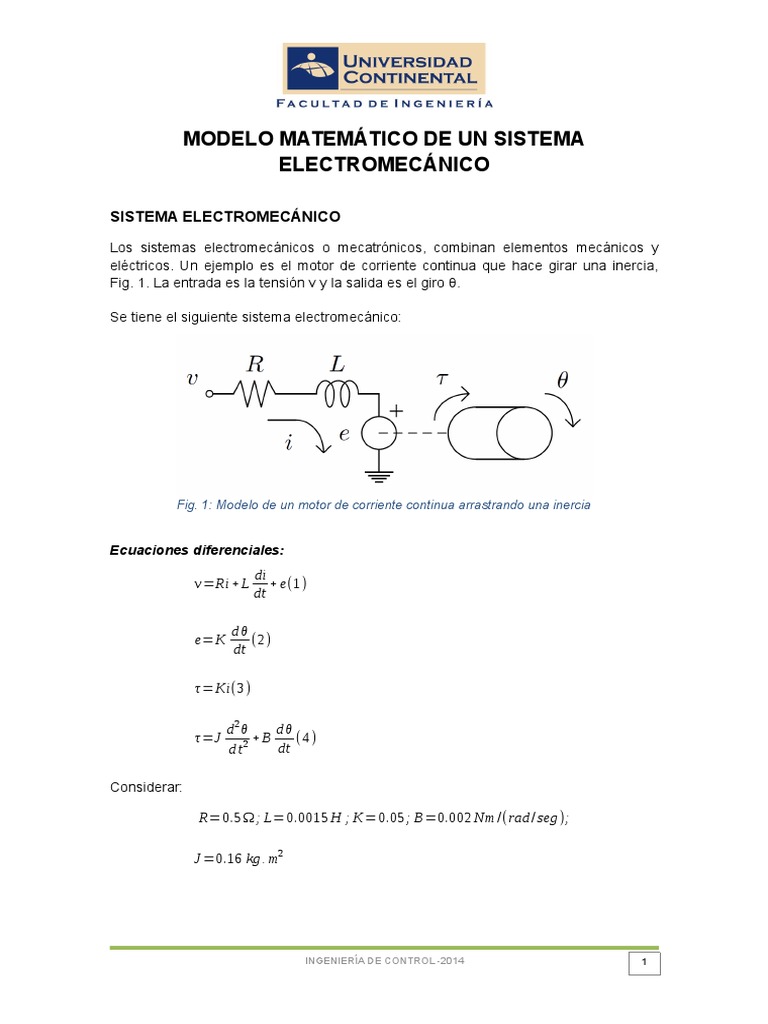 Modelo Matematico de Un Motor DC | PDF | Esfuerzo de torsión | Ecuaciones