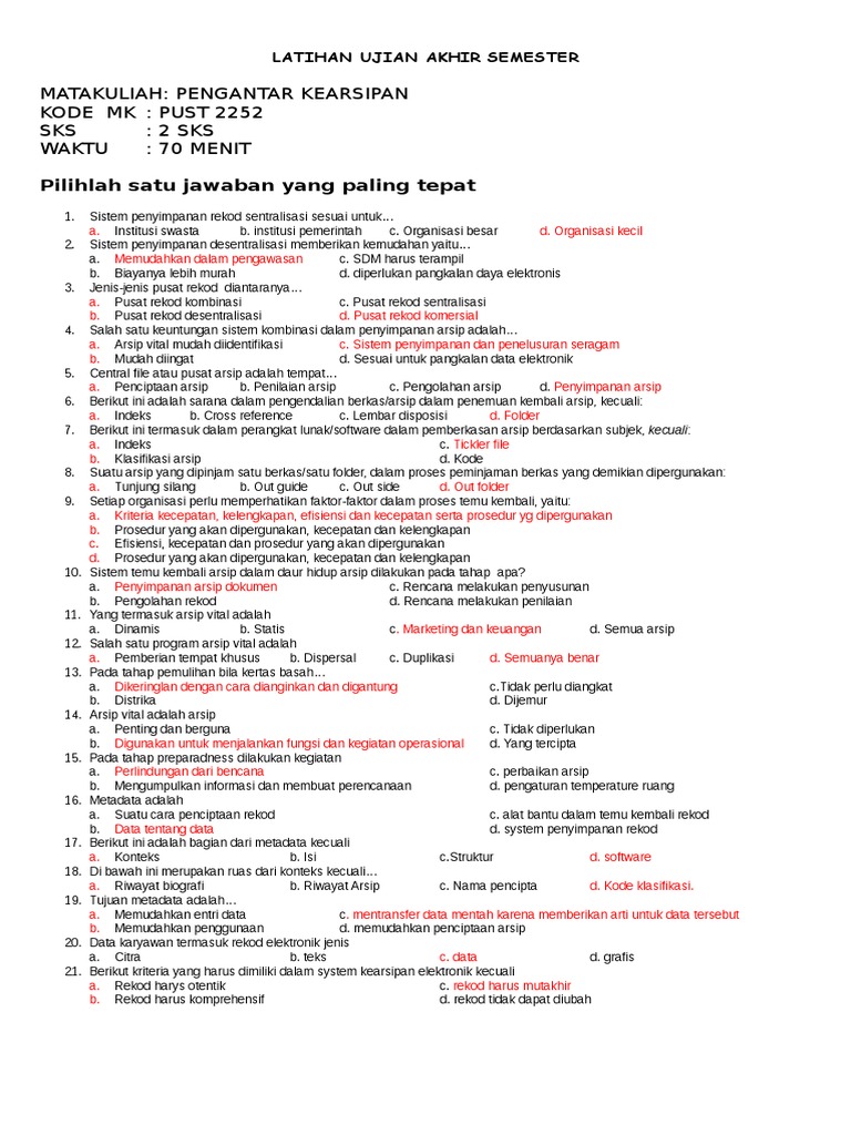 Soal Latihan Uas Kearsipan