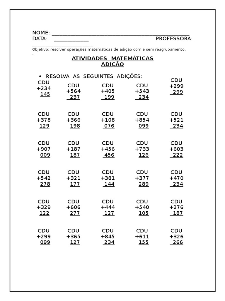 Adição CDU | PDF