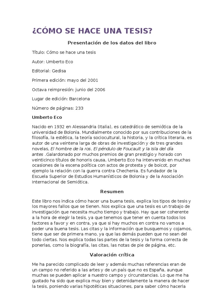 COMO HACER UNA TESIS Autor Ciencia filosófica