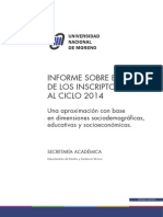 Informe Sobre El Perfil de Los Inscriptos Al Ciclo 2014