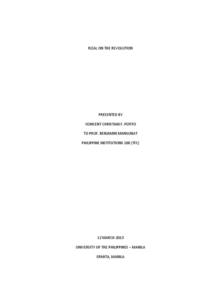 Rizal's Views on Revolution and Reform | PDF | Philippines | Unrest