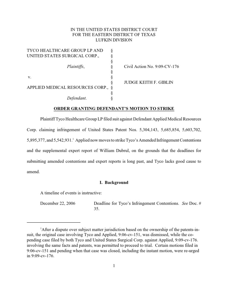 Motion to Strike 3 Patent Claim United States District Court For The Eastern District Of Texas