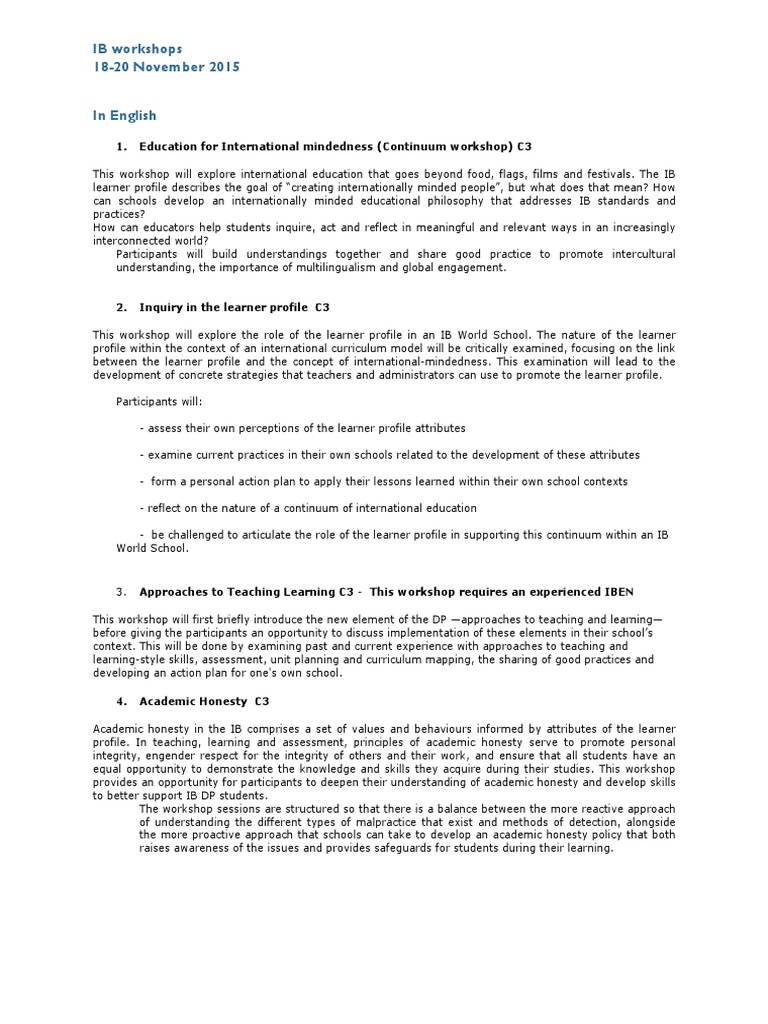 Ib Workshops Pdf Learning Curriculum