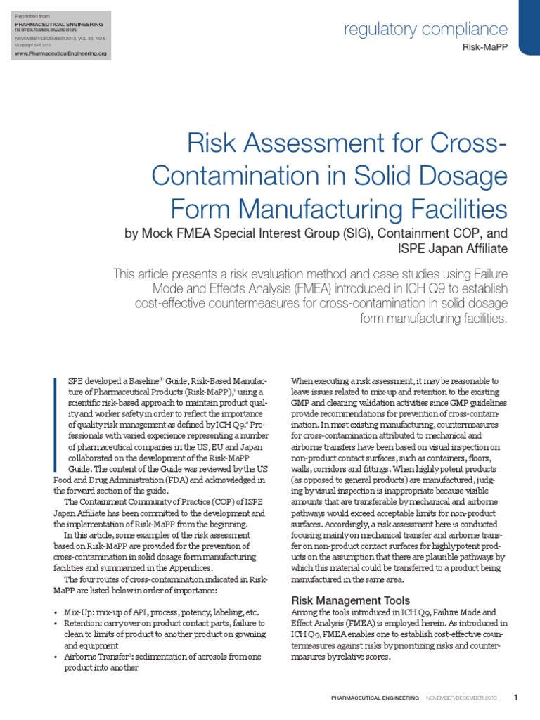Risk Assessment For Cross-Contamination in Solid Dosage Form ...