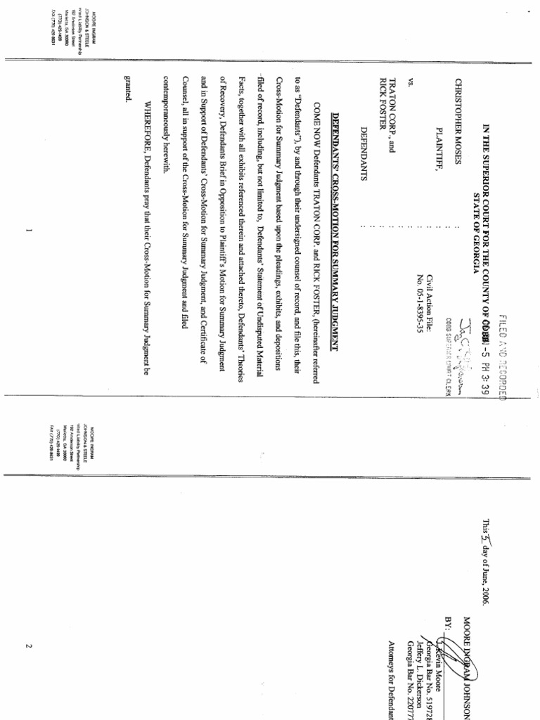 TRATON Cross Motion For Summary Judgment and Response To MOSES Motion ...